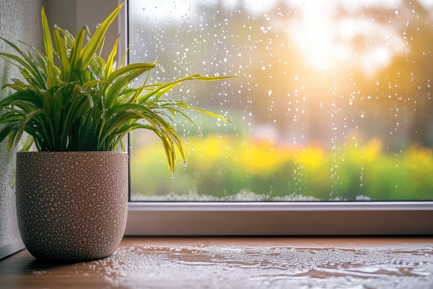 Estanqueidad en ventanas: gotas de lluvia en el cristal de una ventana cerrada